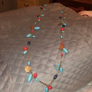 Long Gold and Turquoise beaded necklace